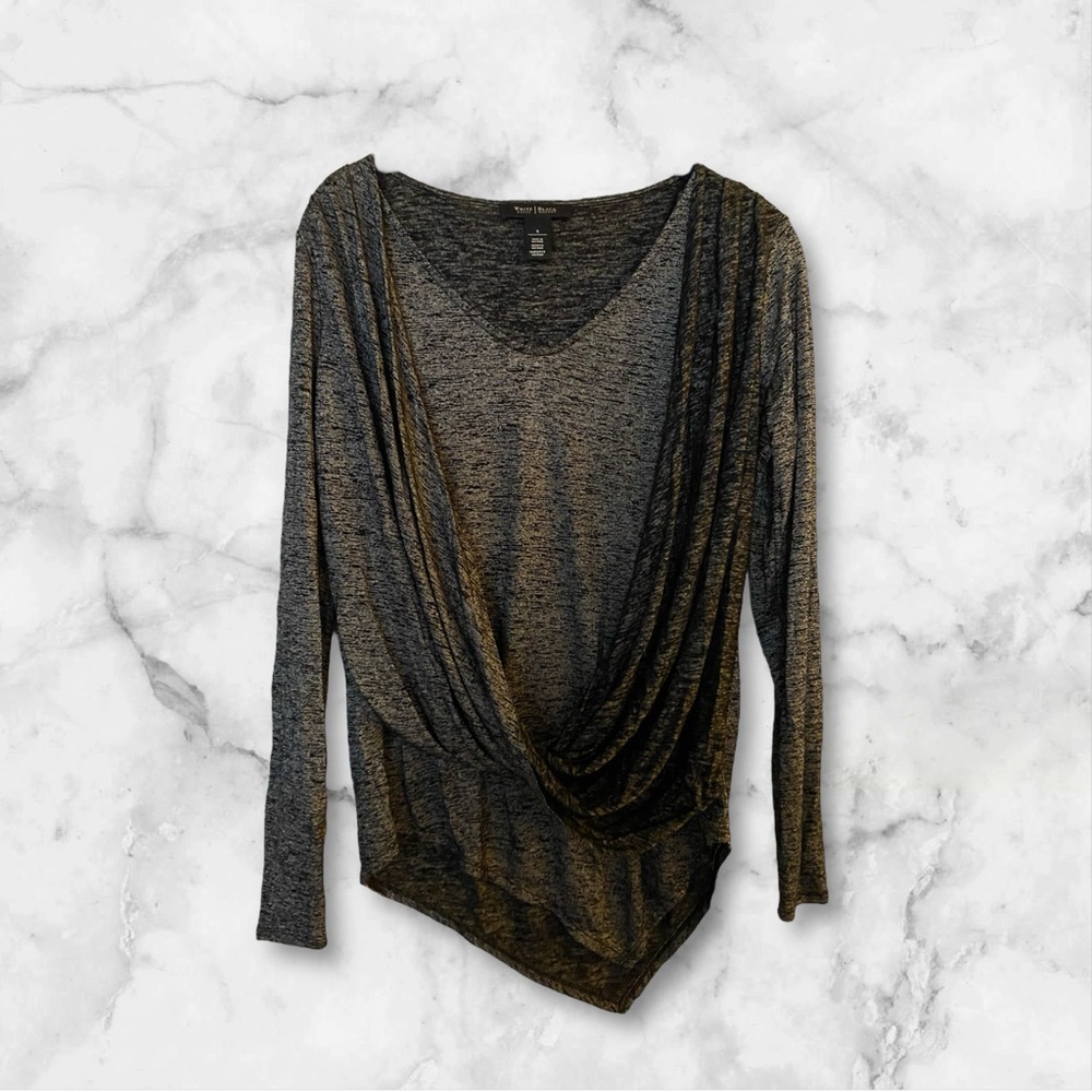 Charcoal Grey Draped Asymmetric Hem White House Black Market Sweater, Size Small